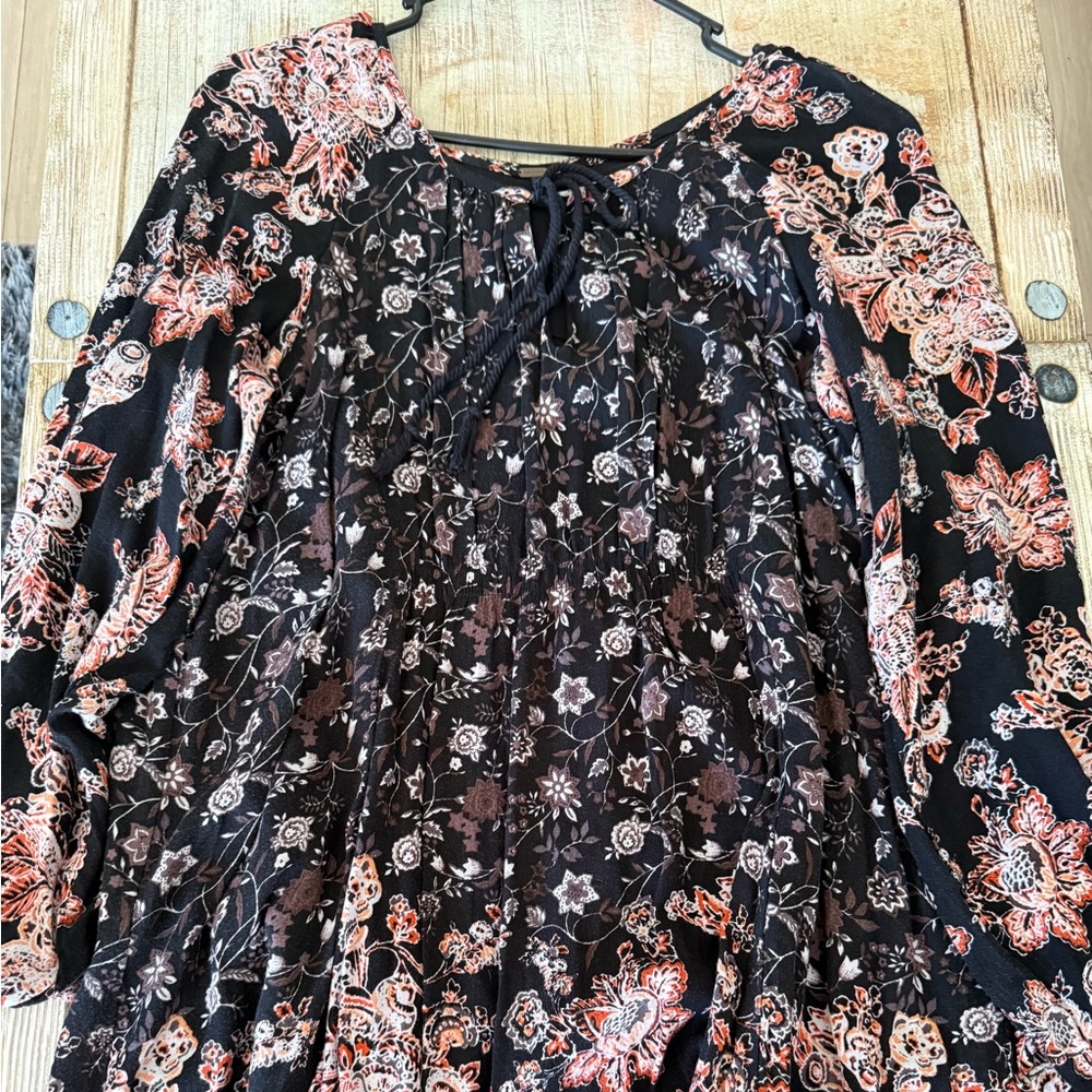 Free People Black and Red Floral Top
